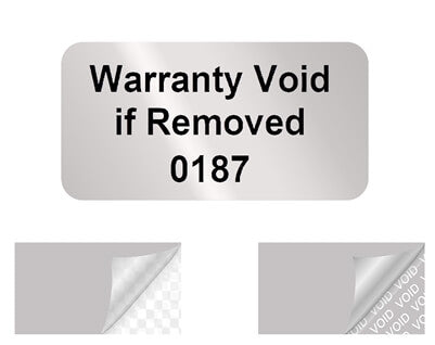 1,000 TamperVoidPro® Metallic Silver Matte Tamper Evident Security Labels Seal Sticker, Rectangle 0.1" x 0.5" (25mm x 13mm). Printed: Warranty Void if Label Removed.
