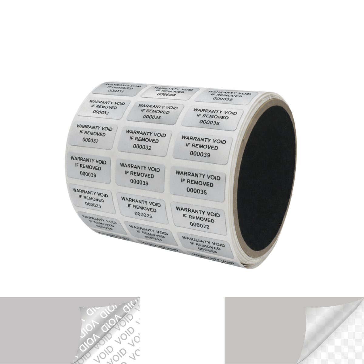 500 TamperVoidPro® Metallic Silver Matte Tamper Evident Security Labels Seal Sticker, Rectangle 0.1" x 0.5" (25mm x 13mm). Printed: Warranty Void if Removed + Serial Number