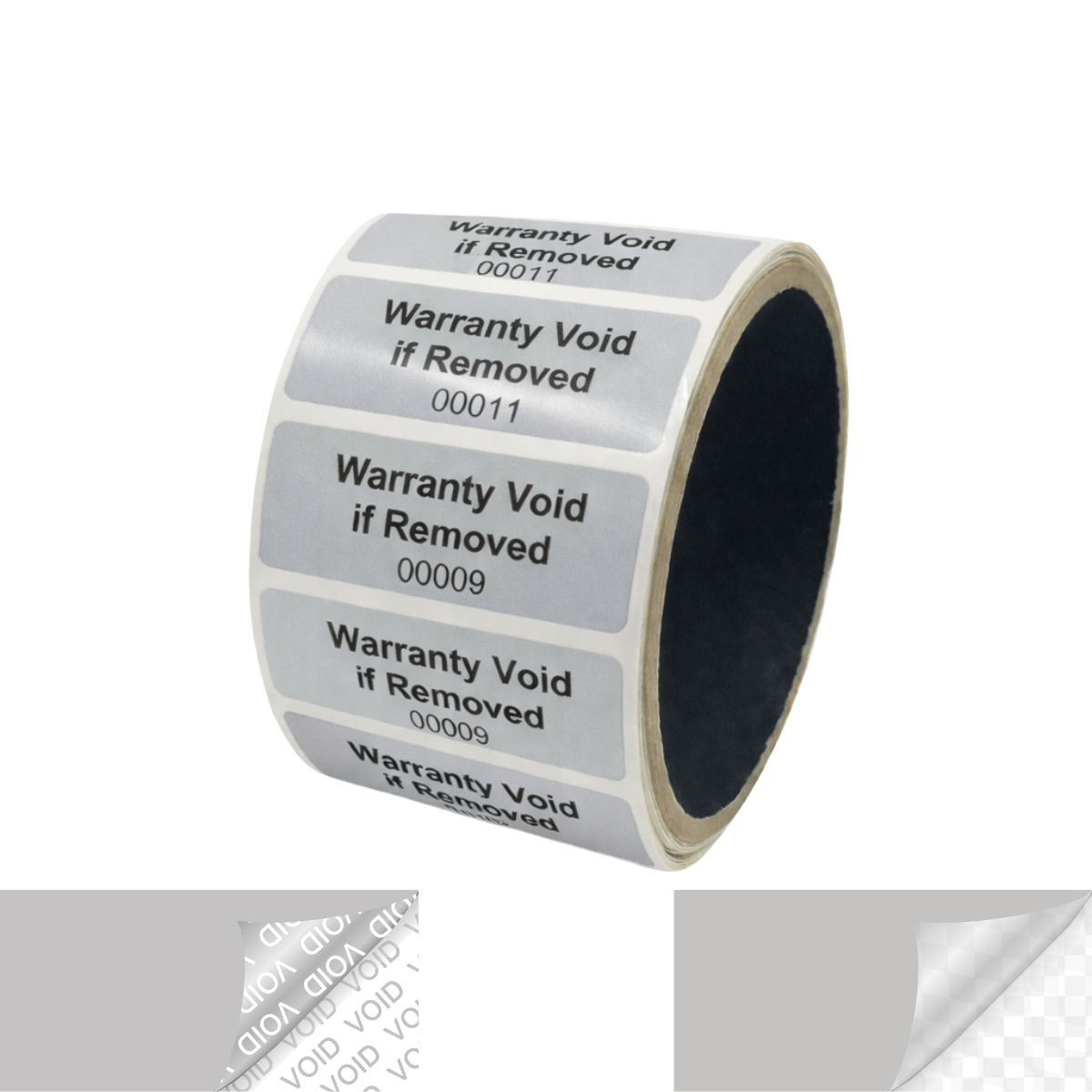 250 TamperVoidPro® Metallic Silver Matte Tamper Evident Security Labels Seal Sticker, Rectangle 2" x 0.75" (51mm x 19mm). Printed: Warranty Void if Removed + Serialization