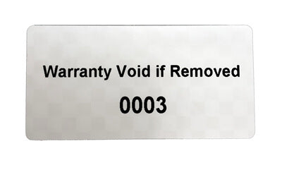 5,000 TamperVoidPro® Metallic Silver Matte Tamper Evident Security Labels Seal Sticker, Rectangle 2" x 1" (51mm x 25mm). Printed: Warranty Void if Label Removed + Serial Number.