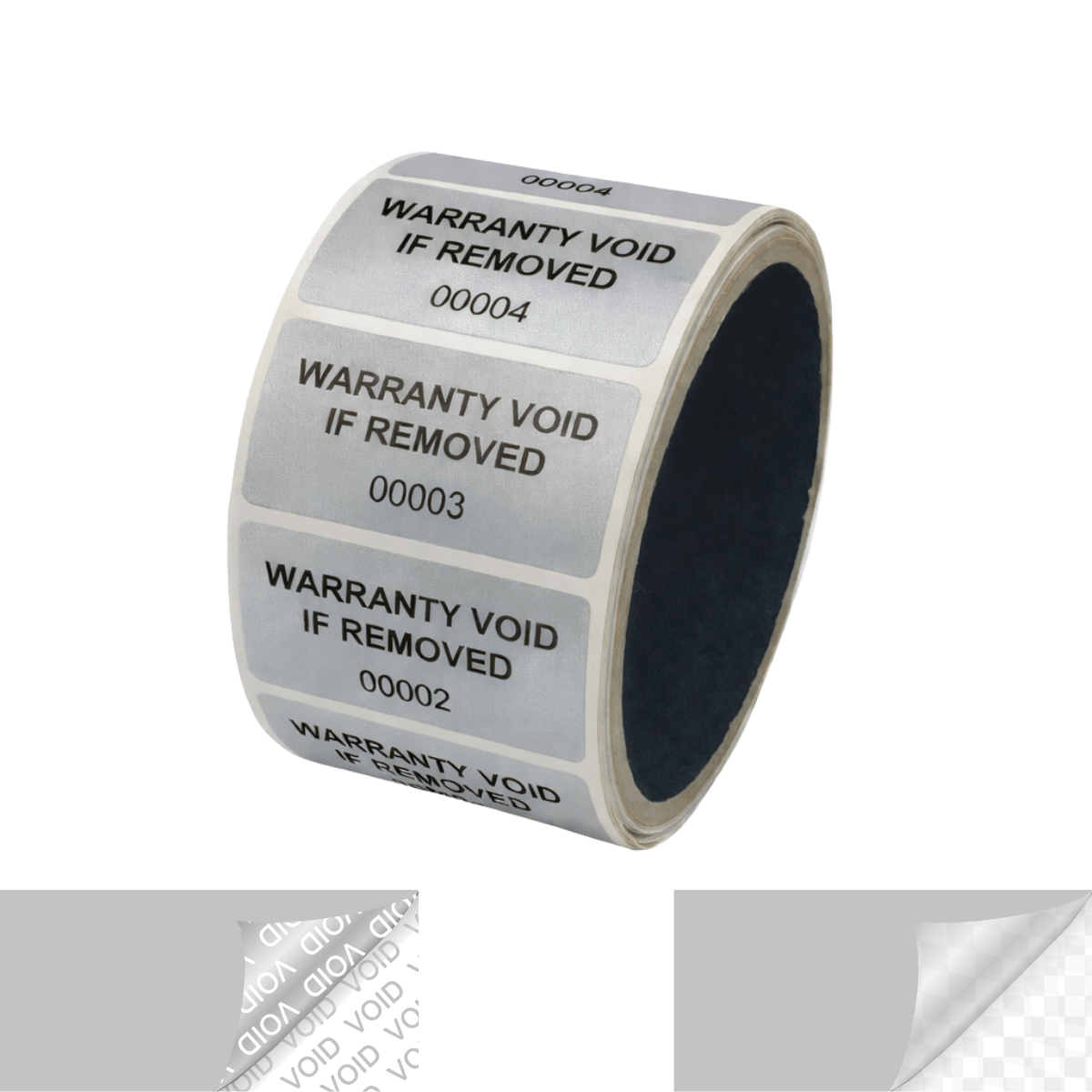 1,000 TamperVoidPro® Metallic Silver Matte Tamper Evident Security Labels Seal Sticker, Rectangle 2" x 1" (51mm x 25mm). Printed: Warranty Void if Label Removed + Serial Number.