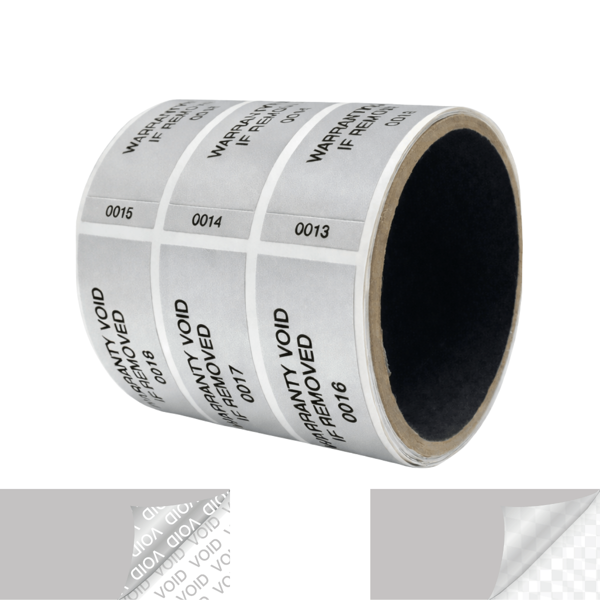 250 TamperVoidPro® Metallic Silver Matte Tamper Evident Security Labels Seal Sticker, Rectangle 2.75" x 1" (70mm x 25mm). Printed: Warranty Void if Label Removed + Serial Number.