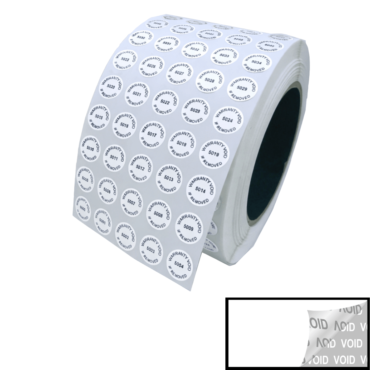 2,000 TamperVoidPro¬Æ White Tamper Evident Security Labels Seal Sticker, Round/ Circle 0.5" diameter (13mm). Printed: Warranty Void if Removed + Serialization