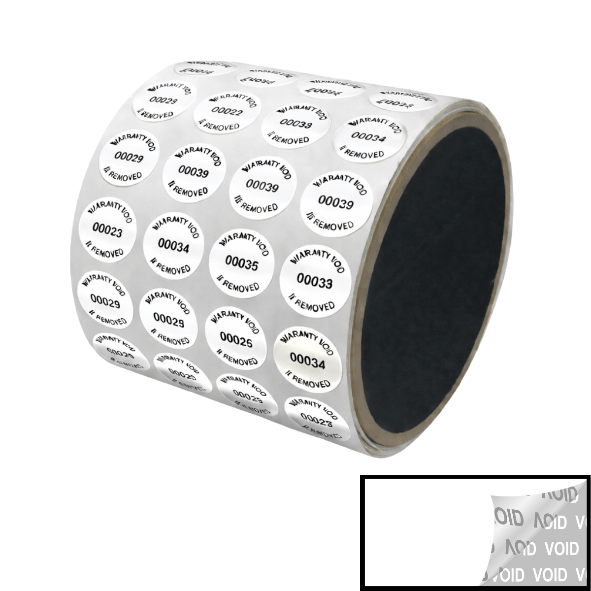 500 TamperVoidPro¬Æ White Tamper Evident Security Labels Seal Sticker, Round/ Circle 0.625" diameter (16mm). Printed: Warranty Void if Removed + Serialization
