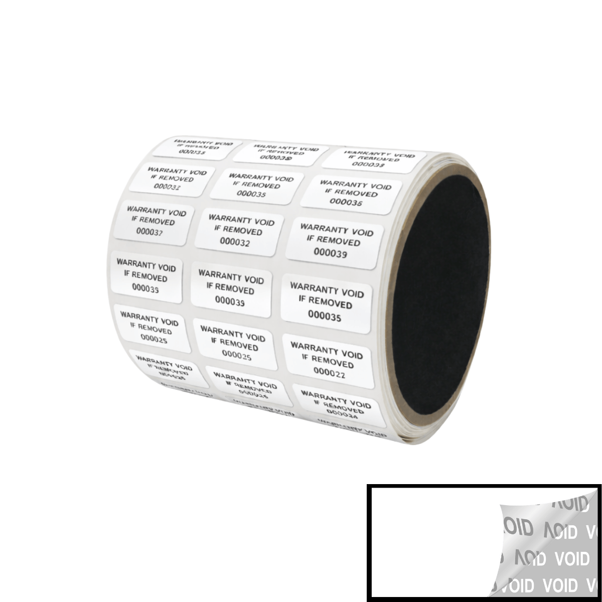 2,000 TamperVoidPro® White Tamper Evident Security Labels Seal Sticker, Rectangle 1" x 0.5" (25mm x 13mm). Printed: Warranty Void if Removed + Serialization.