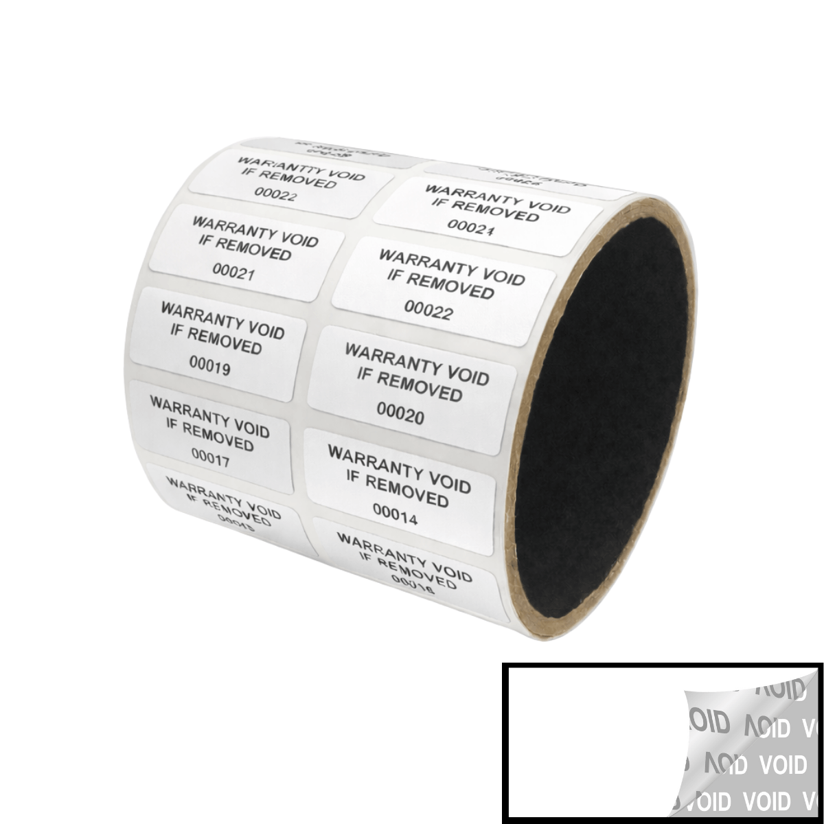 5,000 TamperVoidPro¬Æ White Tamper Evident Security Labels Seal Sticker, Rectangle 1.5" x 0.6" (38mm x 15mm). Printed: Warranty Void if Label Removed + Serial Number.