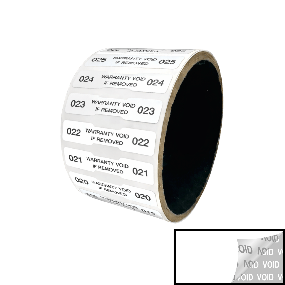2,000 TamperVoidPro® White Tamper Evident Security Labels Seal Sticker, Dogbone Shape Size 1.75" x 0.375 (44mm x 9mm). Printed: Warranty Void if Removed + Serialization.