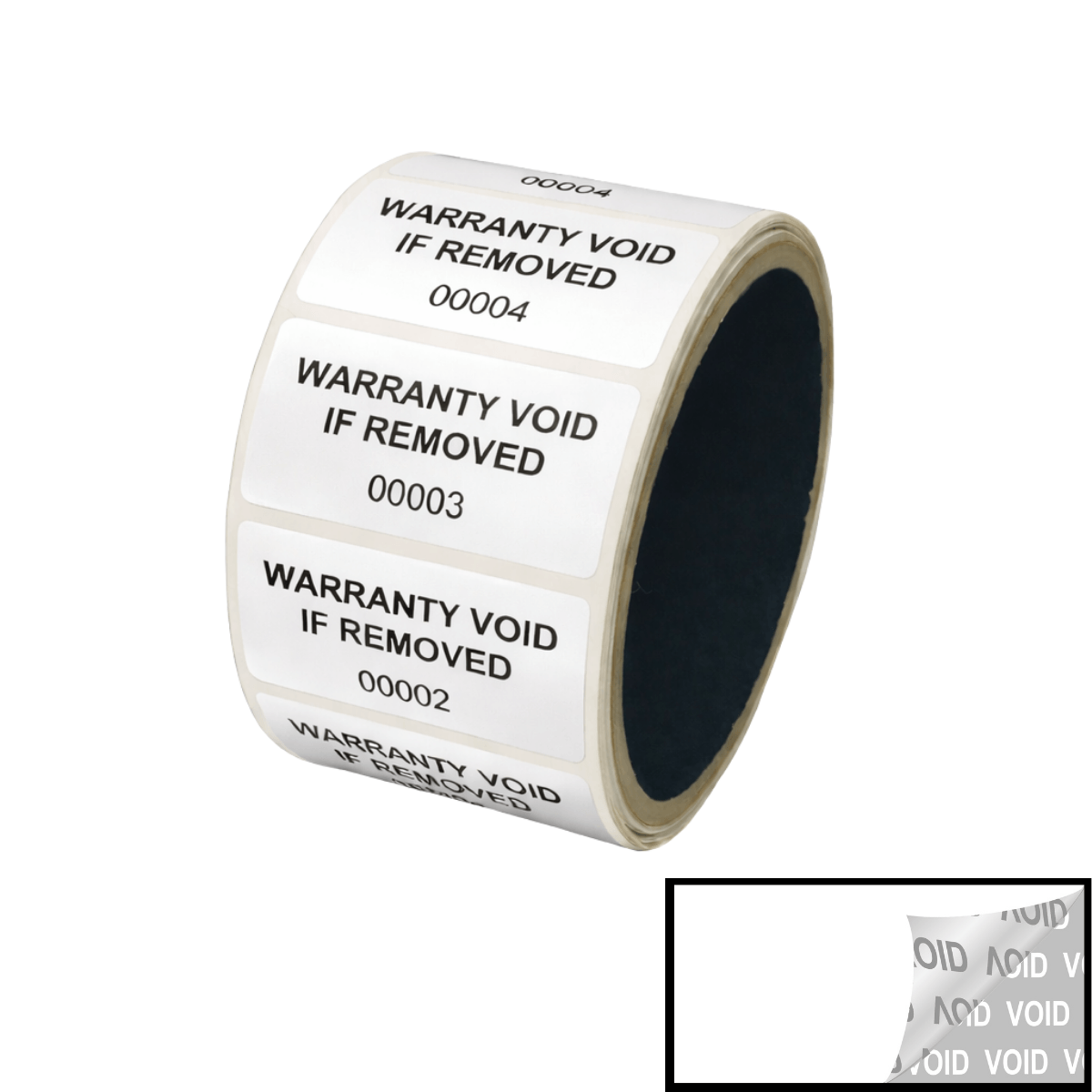 1,000 TamperVoidPro® White Tamper Evident Security Labels Seal Sticker, Rectangle 2" x 1" (51mm x 25mm). Printed: Warranty Void if Label Removed + Serialization