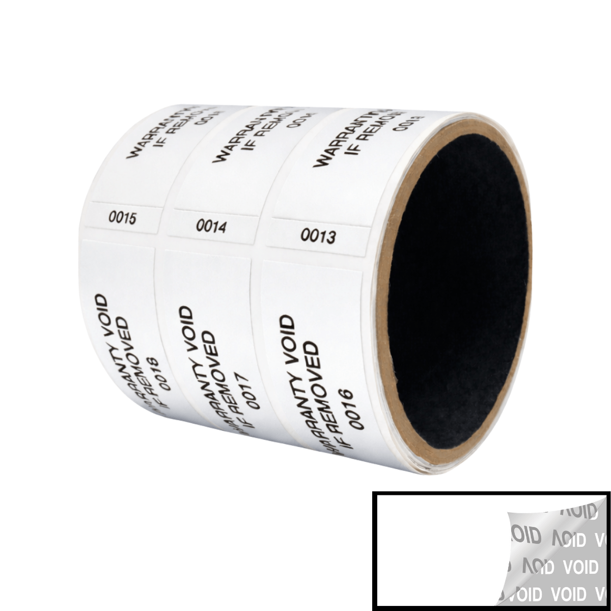 250 TamperVoidPro® White Tamper Evident Security Labels Seal Sticker, Rectangle 2.75" x 1" (70mm x 25mm). Printed: Warranty Void if Removed + Serialization