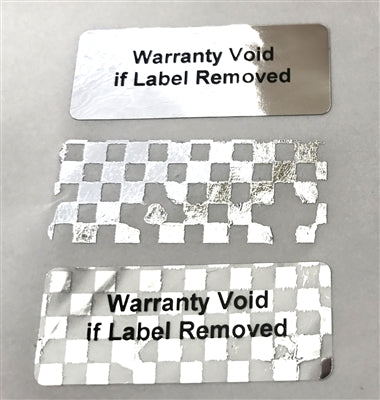 250 TamperVoid® Metallic Silver Chrome Tamper Evident Security Labels Seal Sticker, Rectangle 1.5" x 0.6" (38mm x 15mm). Printed: Warranty Void if Removed.