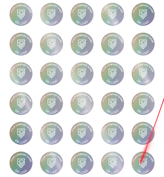 5,000 Holographic Rainbow TamperGuard® Tamper Evident Security Label Seal Sticker Non Residue, Round/ Circle 0.75" diameter (19mm). Demetalized Laser Customization. >Click on item details to customize it.