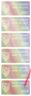 5,000 Rainbow TamperGuard® Tamper Evident Security Label Seal Sticker Non Residue, Rectangle 2" x 1" (51mm x 25mm). Demetalized Laser Customization. >Click on item details to customize it.