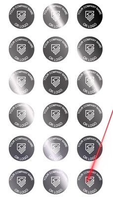 5,000 Silver Bright/ Chrome TamperGuard® Tamper-Evident Security Label Seal Sticker Non Residue, Round/ Circle 0.75" diameter (19mm). Demetalized Laser Customization. >Click on item details to customize it.