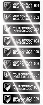 5,000 Silver Bright/ Chrome Finish TamperGuard® Tamper Evident Security Label Seal Sticker Non Residue, Rectangle 2" x 0.5" (51mm x 13mm). Demetalized Laser Customization. >Click on item details to customize it.