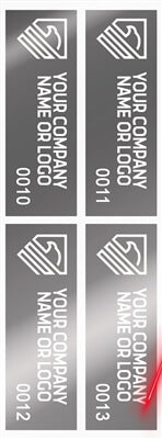 5,000 Silver Bright/ Chrome TamperGuard® Tamper-Evident Security Label Seal Sticker Non Residue, Rectangle 2.75" x 1" (70mm x 25mm). Demetalized Laser Customization. >Click on item details to customize it.