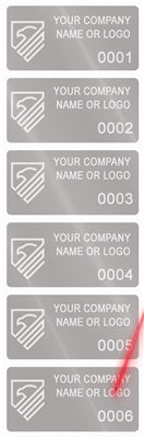 2,000 Silver Matte TamperGuard® Tamper Evident Security Label Seal Sticker Non Residue, Rectangle 2" x 1" (51mm x 25mm). Demetalized Laser Customization. >Click on item details to customize it.