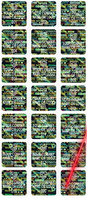 5,000 Tamper Evident Holographic Bright Black Security Label Seal Sticker, Square 1" x 1" (25mm x 25mm). Demetalized Laser Customization. >Click on item details to customize it.