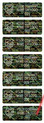5,000 Tamper Evident Hologram Bright Black Security Label Seal Sticker, Rectangle 2" x 0.75" (51mm x 19mm). Demetalized Laser Customization. >Click on item details to customize it.