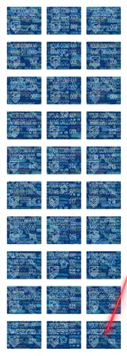 5,000 Tamper Evident Holographic Bright Blue Security Label Seal Sticker, Rectangle .75" x 0.6" (19mm x 15mm). Demetalized Laser Customization. >Click on item details to customize it.