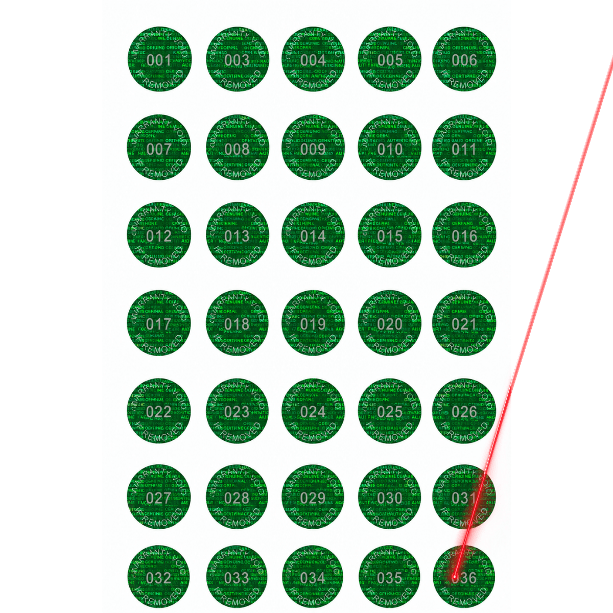 5,000 Tamper Evident Holographic Bright Green Security Round Label Seal Sticker, Round/ Circle 0.5" diameter (13mm). Demetalized Laser Customization. >Click on item details to customize it.