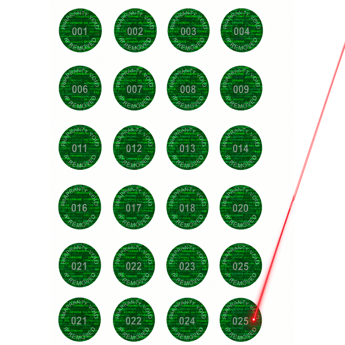5,000 Tamper Evident Hologram Bright Green Security Round Label Seal Sticker, Round/ Circle 0.625" diameter (16mm). Demetalized Laser Customization. >Click on item details to customize it.