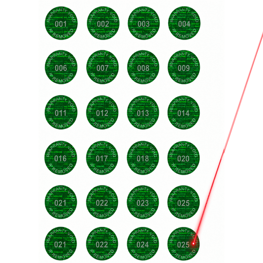 5,000 Tamper Evident Hologram Bright Green Security Round Label Seal Sticker, Round/ Circle 0.625" diameter (16mm). Demetalized Laser Customization. >Click on item details to customize it.