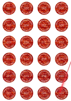 5,000 Tamper Evident Hologram Bright Red Security Round Label Seal Sticker, Round/ Circle 0.625" diameter (16mm). Demetalized Laser Customization. >Click on item details to customize it.
