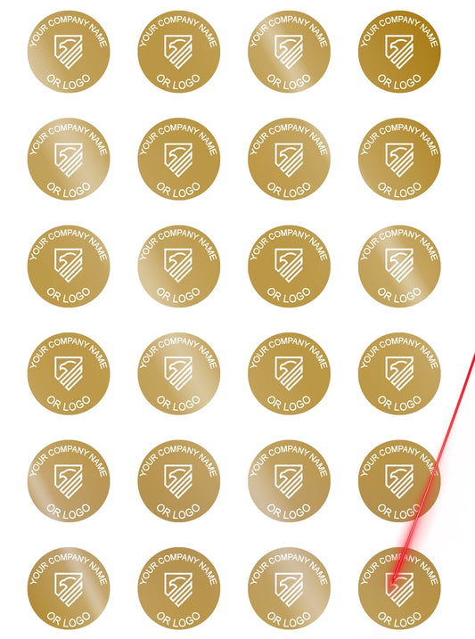 5,000 Gold TamperVoidPro Tamper Evident Security Labels Seal Sticker, Round/ Circle 0.625" diameter (16mm). Demetalized Laser Customization. >Click on item details to customize it.