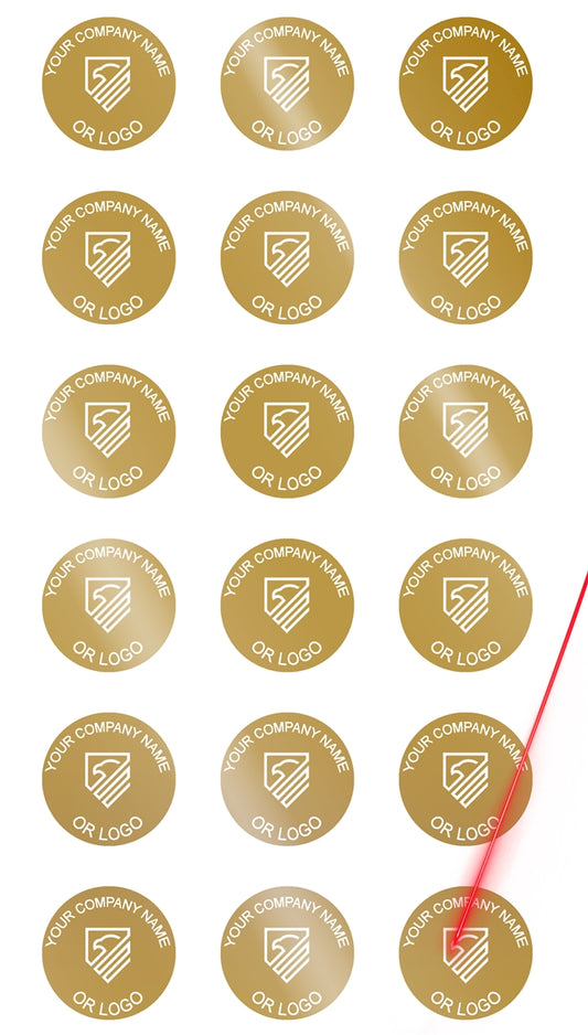 5,000 Gold TamperVoidPro Tamper Evident Security Labels Seal Sticker, Round/ Circle 0.75" diameter (19mm). Demetalized Laser Customization. >Click on item details to customize it.