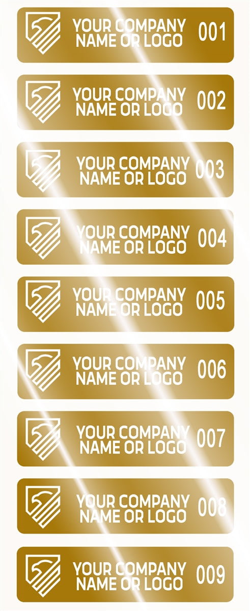 5,000 Gold TamperVoidPro Tamper Evident Security Labels Seal Sticker, Rectangle 2" x 0.5" (51mm x 13mm). Demetalized Laser Customization. >Click on item details to customize it.