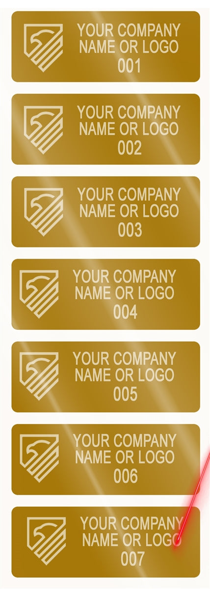 5,000 Gold TamperVoidPro Tamper Evident Security Labels Seal Sticker, Rectangle 2" x 0.75" (51mm x 19mm). Demetalized Laser Customization. >Click on item details to customize it.