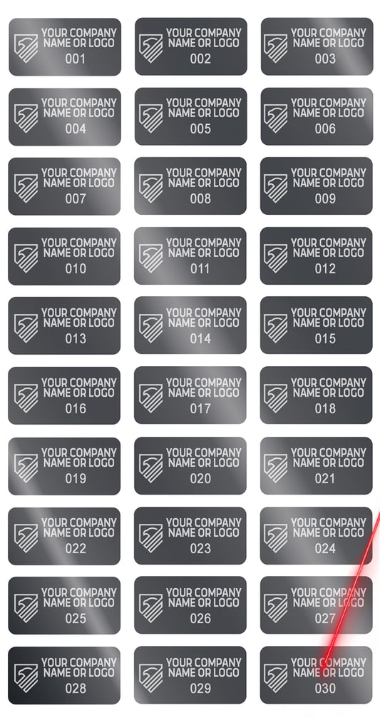 5,000 Silver Bright TamperVoidPro Metallic Tamper Evident Security Labels Seal Sticker, Rectangle 1" x 0.5" (25mm x 13mm). Demetalized Laser Customization. >Click on item details to customize it.