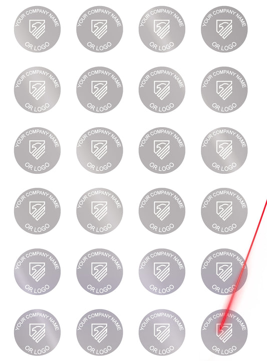 5,000 Silver Matte TamperVoidPro Metallic Tamper Evident Security Labels Seal Sticker, Round/ Circle 0.625" diameter (16mm). Demetalized Laser Customization. >Click on item details to customize it.