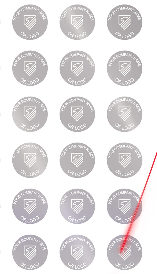 5,000 Silver Matte TamperVoidPro Metallic Tamper Evident Security Labels Seal Sticker, Round/ Circle 0.75" diameter (19mm). Demetalized Laser Customization. >Click on item details to customize it.