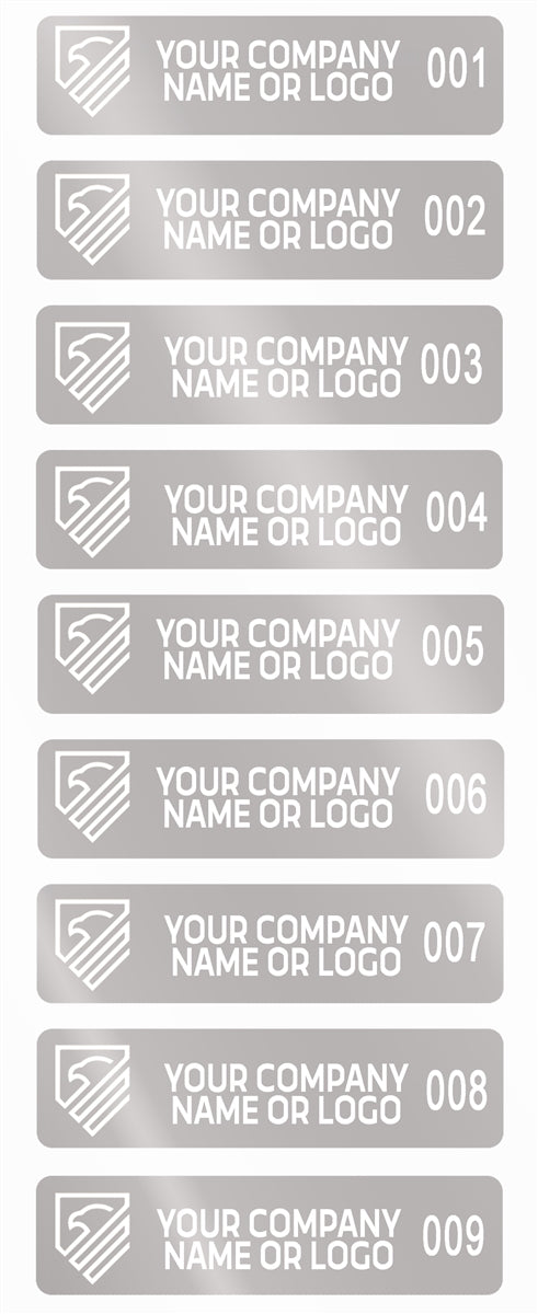 5,000 Silver Matte TamperVoidPro Tamper Evident Security Labels Seal Sticker, Rectangle 2" x 0.5" (51mm x 13mm). Demetalized Laser Customization. >Click on item details to customize it.