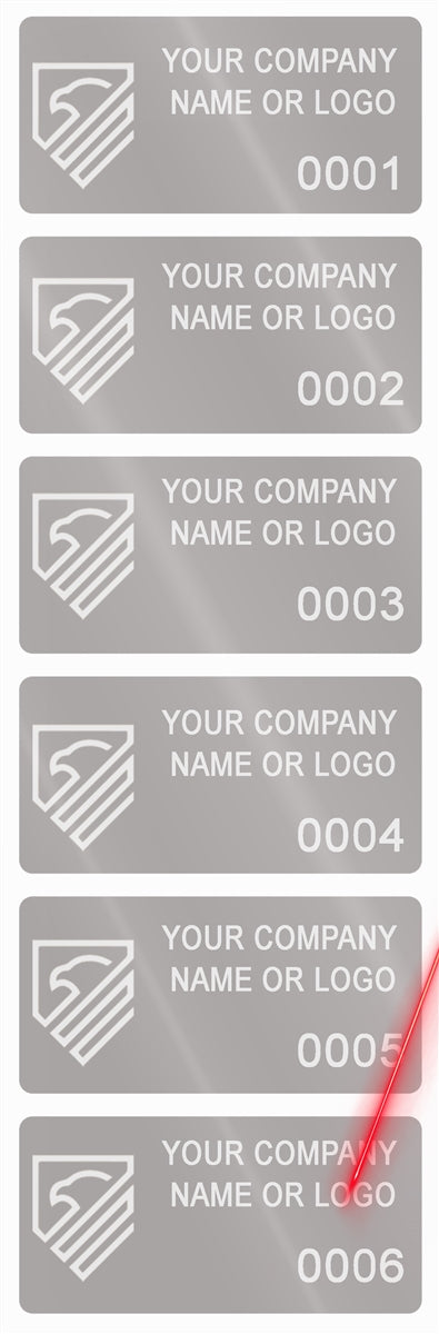 2,000 Silver Matte TamperVoidPro Metallic Tamper Evident Security Labels Seal Sticker, Rectangle 2" x 1" (51mm x 25mm). Demetalized Laser Customization. >Click on item details to customize it.