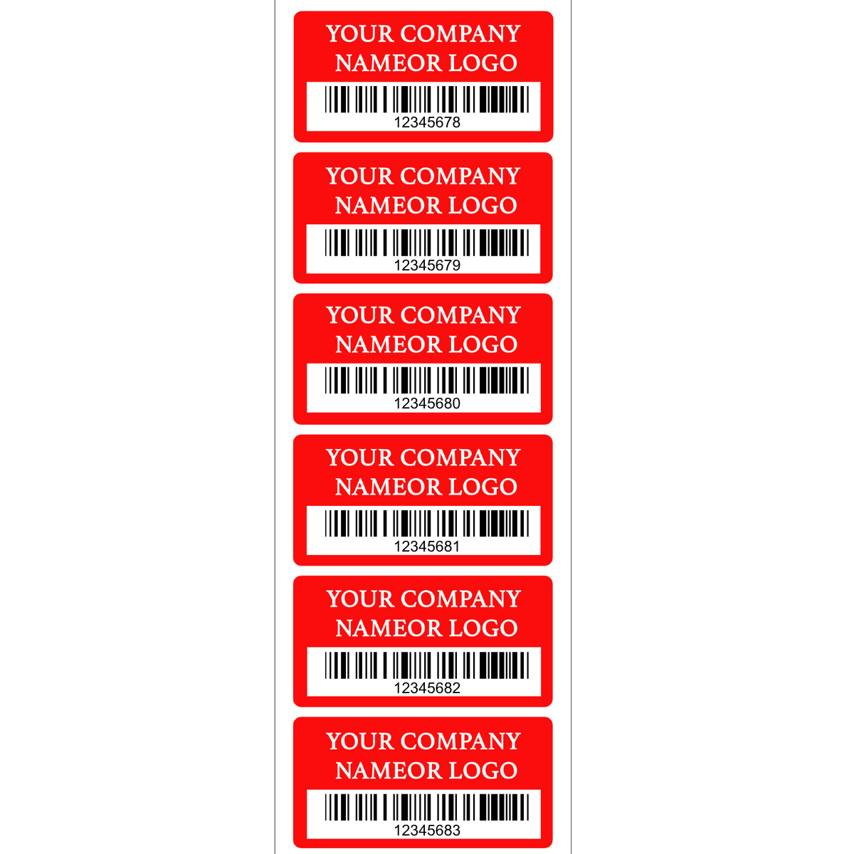 10,000 Custom Printed Two Colors Asset Identification Tags 2" x 1" (51mm x 25mm) >Click on item details to customize.