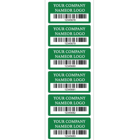 1,000 Two Color Asset Identification Security Labels 2" x 1" (51mm x 25mm), Custom Print. >Click on item details to customize it.