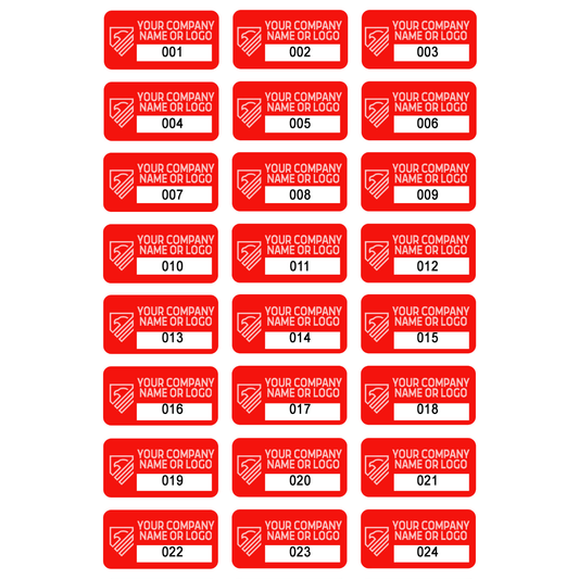 10,000 Custom Printed Two Colors Asset Identification Tags 1" x 0.5" (25mm x 13mm) >Click on item details to customize.