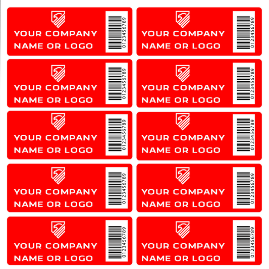 1,000 Two Color Asset Identification Security Labels 1.5" x 0.6" (38mm x 15mm), Custom Print. >Click on item details to customize it.