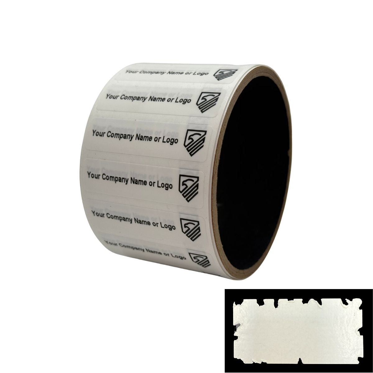 500 White Destructible Security Labels, Rectangle 2" x 0.5" (51mm x 13mm), Custom Print. >Click on item details to customize it.
