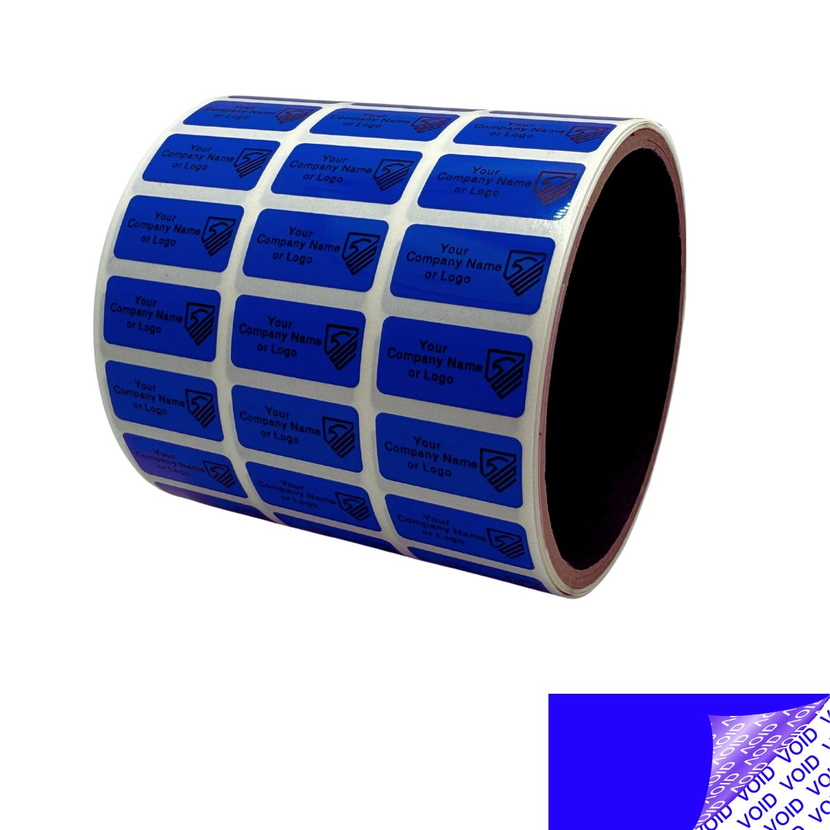 1,000 TamperColor® Blue Custom Printed Security Labels: Tamper Evident, Rectangle 1" x 0.5" (25mm x 13mm) >Click on item details to customize.