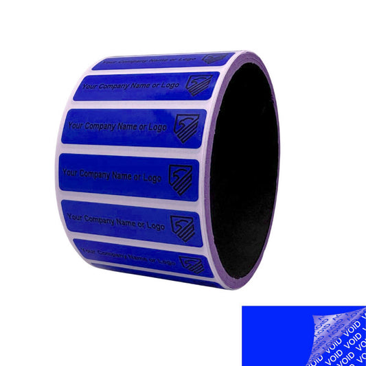 5,000 Blue TamperColor® Tamper Evident Security Label Seal Sticker, Rectangle 2" x 0.5" (51mm x 13mm). Custom Print. >Click on item details to customize it.