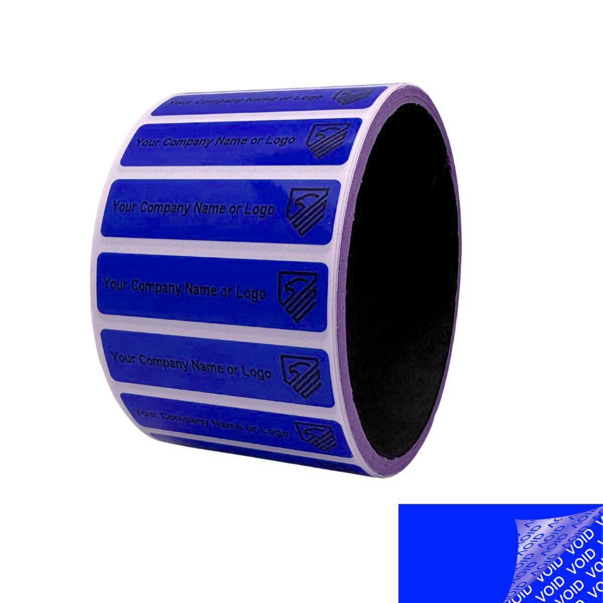 250 Blue TamperColor® Tamper Evident Security Label Seal Sticker, Rectangle 2" x 0.5" (51mm x 13mm). Custom Print. >Click on item details to customize it.