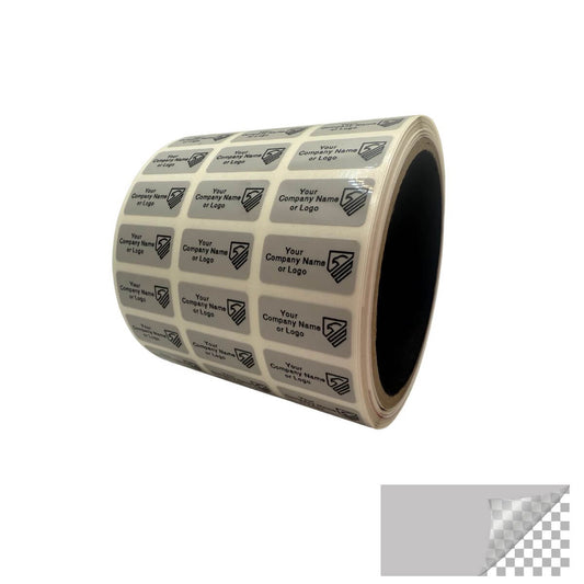 5,000 TamperColor® Grey Custom Printed Security Labels: Tamper Evident, Rectangle 1" x 0.5" (25mm x 13mm) >Click on item details to customize.