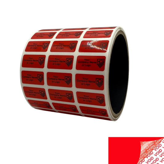 5,000 TamperColor® Red Custom Printed Security Labels: Tamper Evident, Rectangle 1" x 0.5" (25mm x 13mm) >Click on item details to customize.