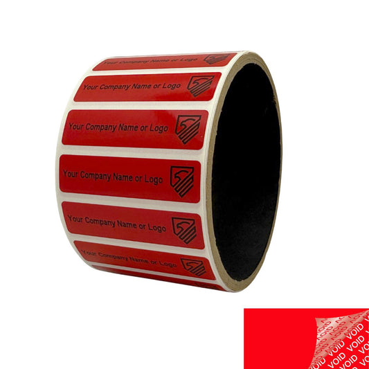 10,000 Red TamperColor® Tamper Evident Security Label Seal Sticker, Rectangle 2" x 0.5" (51mm x 13mm). Custom Print. >Click on item details to customize it.