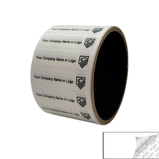 250 White TamperColor® Tamper Evident Security Label Seal Sticker, Rectangle 2" x 0.5" (51mm x 13mm). Custom Print. >Click on item details to customize it.