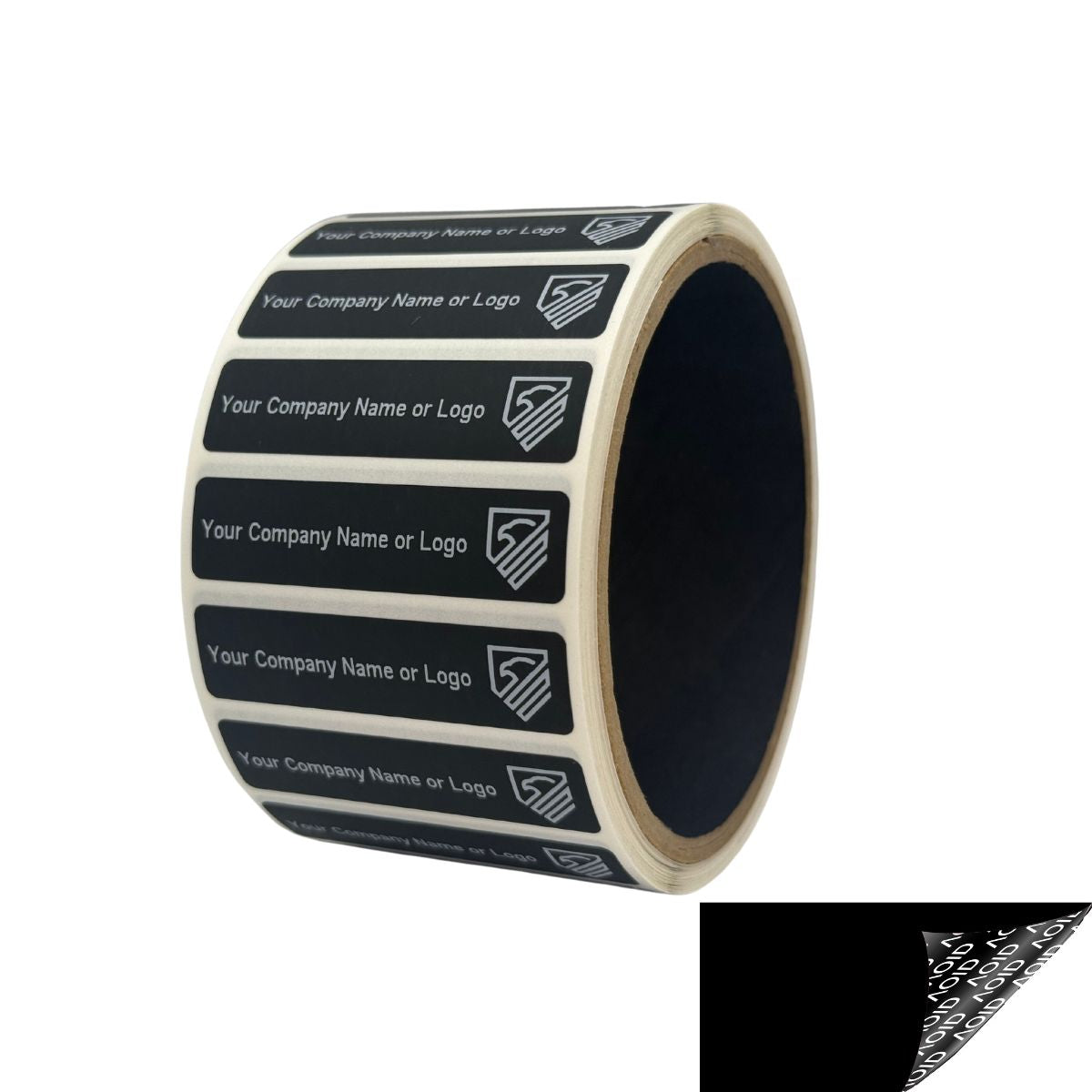 10,000 Non Residue Black Tamper-Evident Stickers TamperGuard® Security Label Seal , Rectangle 2" x 0.5" (51mm x 13mm) >Click on item details to customize.