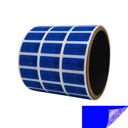 250 Blue TamperGuard® Tamper Evident Security Label Seal Sticker Non Residue, Rectangle 1"x 0.5" (25mm x 13mm). Custom Print. >Click on item details to customize it.